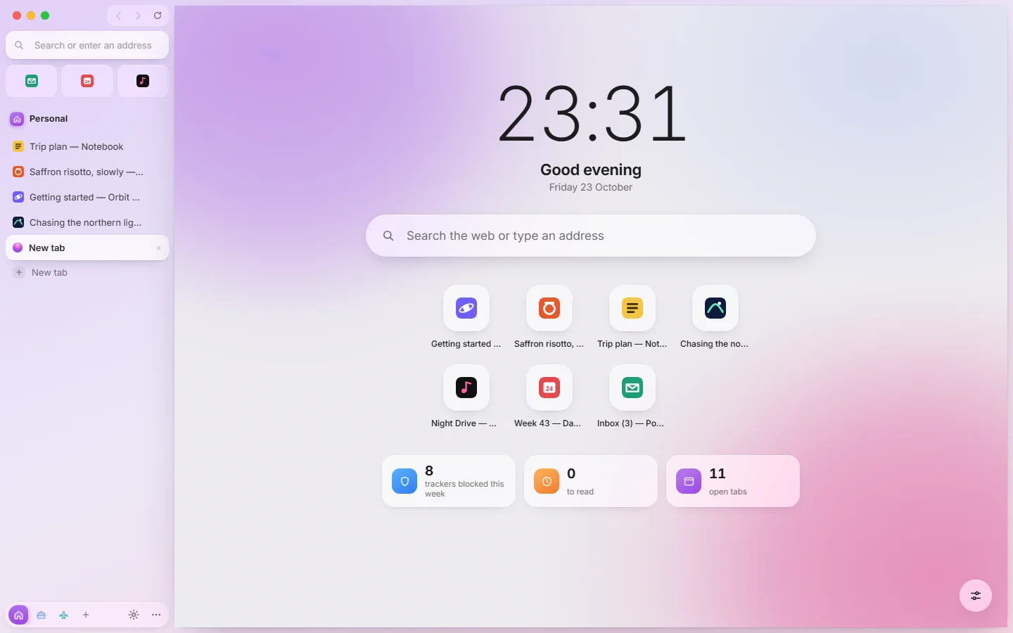 Luma's start page